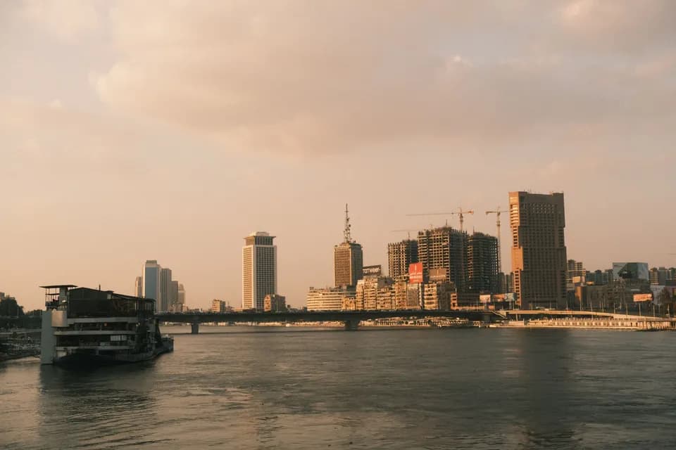 Cairo skyline on the Nile at sunset in Egypt