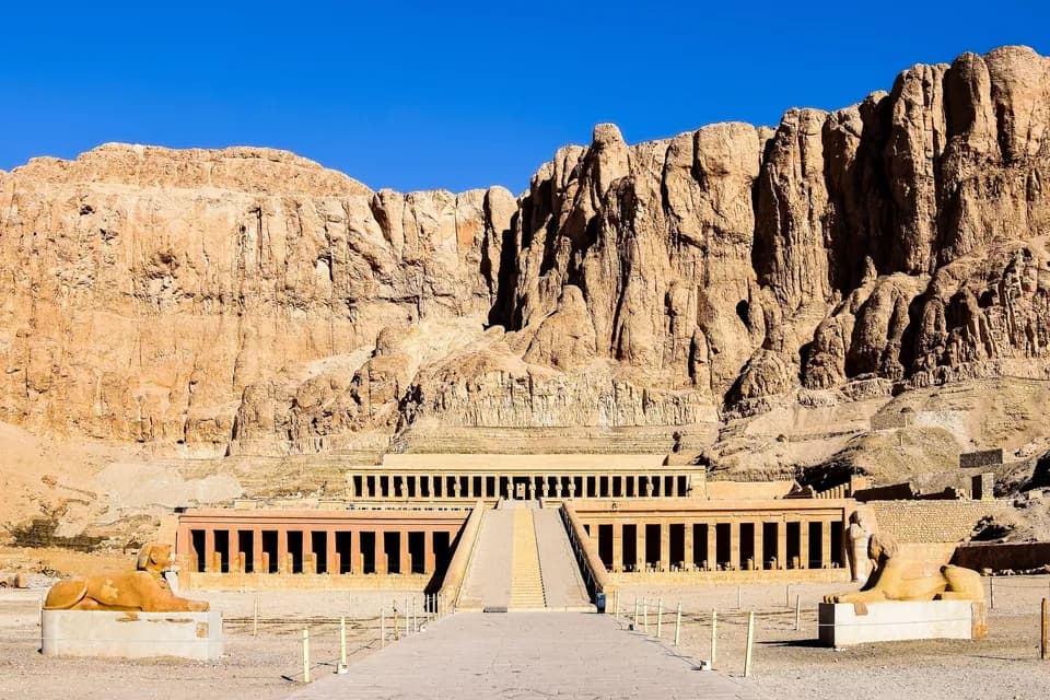 Temple of Hatshepsut beneath the cliffs in Luxor, Egypt